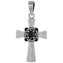 Load image into Gallery viewer, 925 Sterling Silver Plain Celtic Cross Pendant with CZ 1 1/8 (28mm) Inch Tall
