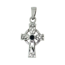 Load image into Gallery viewer, 925 Sterling Silver CZ Celtic Cross w/ Trinity Motif Pendant 1 1/8 (28mm) Inch
