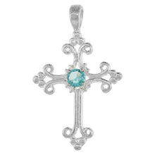 Load image into Gallery viewer, 925 Sterling Silver CZ Fleury Cross Pendant Various Colors 1 Inch (25mm) Tall