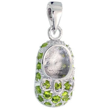 Load image into Gallery viewer, 925 Sterling Silver Shoe with Bow CZ Birthstone Pendant 5/8 Inch (16mm) Wide