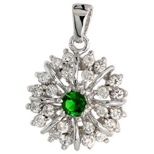Load image into Gallery viewer, 925 Sterling Silver Sunburst CZ Birthstone Pendant 1/2 Inch (13mm) Long