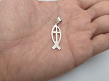 Load image into Gallery viewer, 925 Sterling Silver Christian Fish Ichthys Cross Pendant 1 1/8 Inch (28mm) Tall