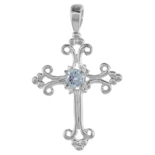 Load image into Gallery viewer, 925 Sterling Silver CZ Fleury Cross Pendant Various Colors 1 Inch (25mm) Tall
