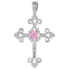 Load image into Gallery viewer, 925 Sterling Silver CZ Fleury Cross Pendant Various Colors 1 Inch (25mm) Tall
