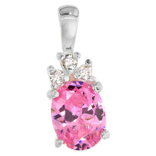 Load image into Gallery viewer, 925 Sterling Silver Oval CZ Clear Cut Birthstone Pendant 9x7mm Various Colors