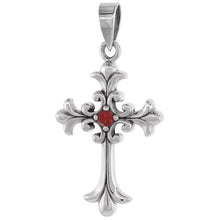 Load image into Gallery viewer, 925 Sterling Silver Fleur De Lis Cross Pendant with CZ 1 3/16 (30mm) Inch Tall