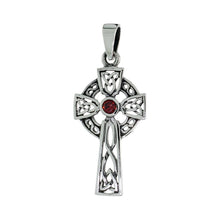 Load image into Gallery viewer, 925 Sterling Silver CZ Celtic Cross w/ Trinity Motif Pendant 1 3/8 (35mm) Inch