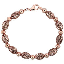 Load image into Gallery viewer, 925 Sterling Silver Puffed Oval Filigree Bead Bracelet Gold Finish, 7" Long