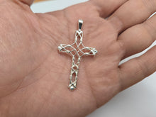 Load image into Gallery viewer, 925 Sterling Silver Thin Wire and Bead Cross Pendant 1 5/8 Inch Tall (41mm)
