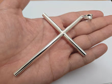 Load image into Gallery viewer, 925 Sterling Silver Large Plain 5mm Tubular Cross Pendant 4 Inch (100mm) Tall
