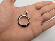 Load image into Gallery viewer, 925 Sterling Silver Black CZ Halo Nickel Coin Bezel Edge 21mm Prong Back