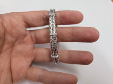 Load image into Gallery viewer, 925 Sterling Silver Double Woven Flexible Bracelet with CZ Accents 8mm, 7" Long