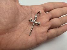 Load image into Gallery viewer, 925 Sterling Silver Large Crucifixion Nail Cross Pendant 1 3/8 Inch (35mm) Tall