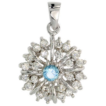 Load image into Gallery viewer, 925 Sterling Silver Sunburst CZ Birthstone Pendant 1/2 Inch (13mm) Long