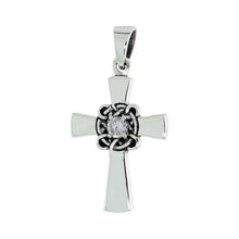 Load image into Gallery viewer, 925 Sterling Silver Plain Celtic Cross Pendant with CZ 1 1/8 (28mm) Inch Tall
