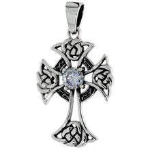 Load image into Gallery viewer, 925 Sterling Silver Rounded Celtic Cross w/ CZ Pendant 1 3/16 (30mm) Inch Tall