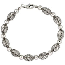 Load image into Gallery viewer, 925 Sterling Silver Puffed Oval Filigree Bead Bracelet Gold Finish, 7" Long