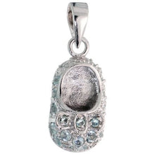 Load image into Gallery viewer, 925 Sterling Silver Shoe with Bow CZ Birthstone Pendant 5/8 Inch (16mm) Wide
