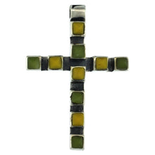 Load image into Gallery viewer, 925 Sterling Silver Cross Pendant Slide w/ Pyramid-Shaped Stones 1 5/8 Inch Tall