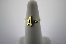 Load image into Gallery viewer, 14K Yellow Gold Initial Ring Handmade with CZ, Adjustable Ring 6 - 7.5