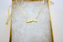 Load image into Gallery viewer, 14K Real Yellow Gold Small 'love' Pendant with Rolo Chain Adjustable 16" or 18"