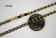 Load image into Gallery viewer, 10K Solid Yellow Gold Mariner Flat Chain Necklace (2mm ~ 7.5mm / 16" ~ 30")