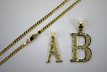 Load image into Gallery viewer, 10K Yellow Gold Initial Pendant Charm D/C A ~ Z Alphabet & Cuban Chain 2.5mm in width