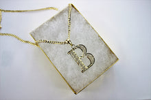 Load image into Gallery viewer, 10K Yellow Gold Initial Pendant Charm D/C A ~ Z Alphabet & Cuban Chain 2.5mm in width