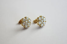 Load image into Gallery viewer, 10K Yellow Gold Flower Stud CZ Earrings 6 sizes