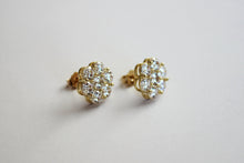 Load image into Gallery viewer, 14K Yellow Gold Flower Stud CZ Earrings 4 sizes