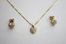 Load image into Gallery viewer, 14K Yellow Gold Heart CZ Set Pendant Earrings Box Chain Necklace