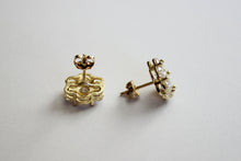 Load image into Gallery viewer, 14K Yellow Gold Flower Stud CZ Earrings 4 sizes