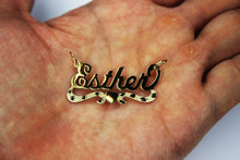 Load image into Gallery viewer, 14K Solid Yellow Gold Personalized Custom Handmade Name Pendant Charm with Heart Diamond Cut