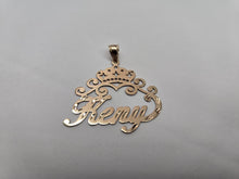 Load image into Gallery viewer, 14K Solid Yellow Gold Personalized Custom Handmade Name Pendant Charm Diamond Cut with Crown