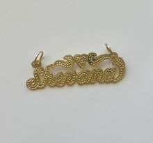 Load image into Gallery viewer, 10k Solid Yellow Gold Personalized Custom Handmade Cursive Dotted Name Pendant Charm with Heart