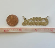 Load image into Gallery viewer, 10k Solid Yellow Gold Personalized Custom Handmade Cursive Dotted Name Pendant Charm with Heart