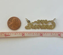 Load image into Gallery viewer, 14k Solid Yellow Gold Personalized Custom Handmade Cursive Dotted Name Pendant Charm with Heart