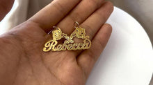 Load image into Gallery viewer, 14k Solid Yellow Gold Personalized Custom Handmade Cursive Name Pendant Charm with Beautiful Flower and Butterflies, Gift for Her