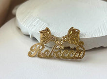 Load image into Gallery viewer, 10k Solid Yellow Gold Personalized Custom Handmade Cursive Name Pendant Charm with Beautiful Flower and Butterflies, Gift for Her