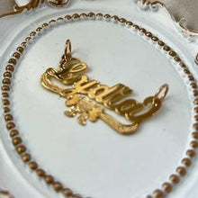 Load image into Gallery viewer, 10k Solid Yellow Gold Personalized Custom Handmade Cursive Name Pendant Charm with Heart & Bow Underline