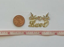 Load image into Gallery viewer, 10k Solid Yellow Gold Personalized Custom Handmade Cursive Name Pendant Charm with Beautiful Doves and Heart