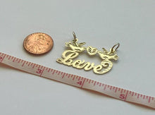 Load image into Gallery viewer, 10k Solid Yellow Gold Personalized Custom Handmade Cursive Name Pendant Charm with Beautiful Doves and Heart
