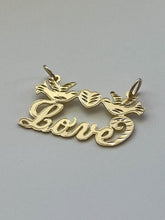 Load image into Gallery viewer, 14k Solid Yellow Gold Personalized Custom Handmade Cursive Name Pendant Charm with Beautiful Doves and Heart