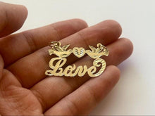 Load image into Gallery viewer, 14k Solid Yellow Gold Personalized Custom Handmade Cursive Name Pendant Charm with Beautiful Doves and Heart