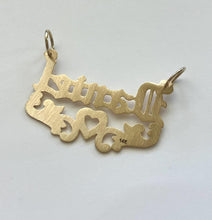 Load image into Gallery viewer, 14k Solid Yellow Gold Personalized Custom Handmade Olden Text Name Pendant Charm with Heart