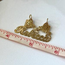 Load image into Gallery viewer, 14k Solid Yellow Gold Personalized Custom Handmade Cursive Name Pendant Charm with Beautiful Flower and Butterflies, Gift for Her