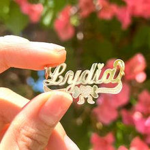 Load image into Gallery viewer, 10k Solid Yellow Gold Personalized Custom Handmade Cursive Name Pendant Charm with Heart & Bow Underline