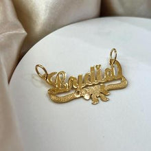 Load image into Gallery viewer, 10k Solid Yellow Gold Personalized Custom Handmade Cursive Name Pendant Charm with Heart & Bow Underline