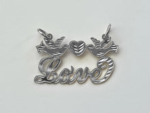 Load image into Gallery viewer, Sterling Silver Personalized Custom Handmade Cursive Name Pendant Charm with Beautiful Doves and Heart