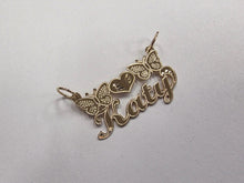 Load image into Gallery viewer, 14k Solid Yellow Gold Personalized Custom Handmade Cursive Name Pendant Charm with Beautiful Butterflies and Heart, Gift for Her